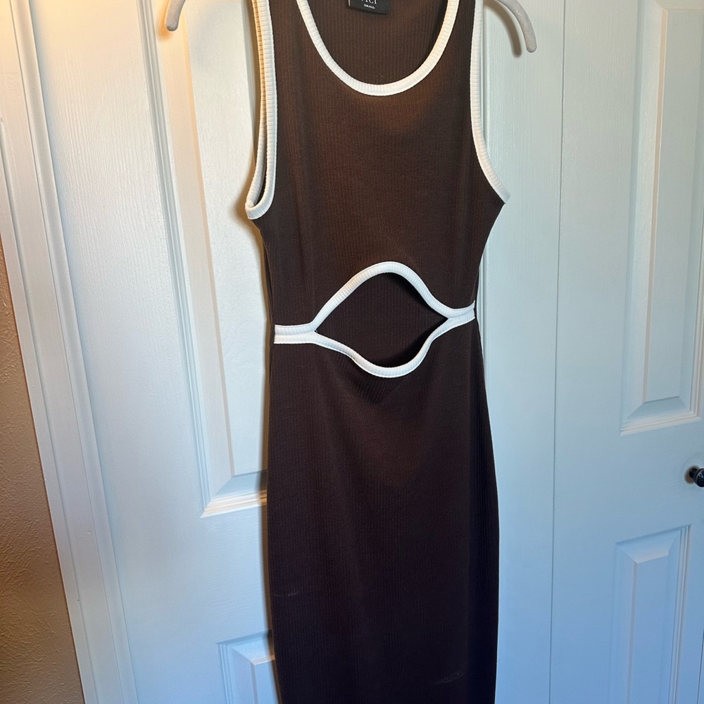 Vici Brown Midi Dress with White trim